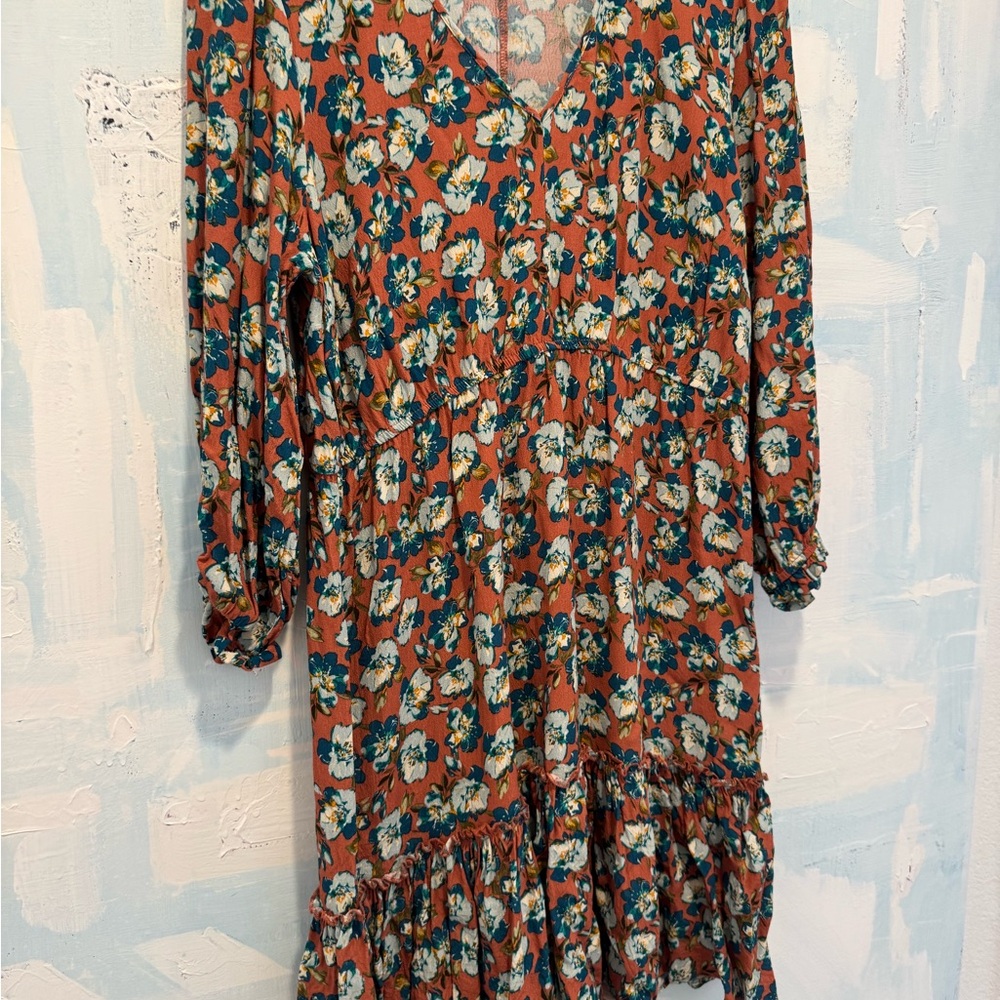 Melrose and Market Orange and Blue Floral Tiered Sundress